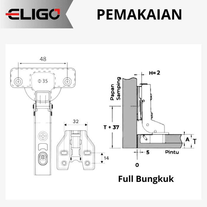Engsel Sendok Full Bungkuk 2D Dan 3D detail 21